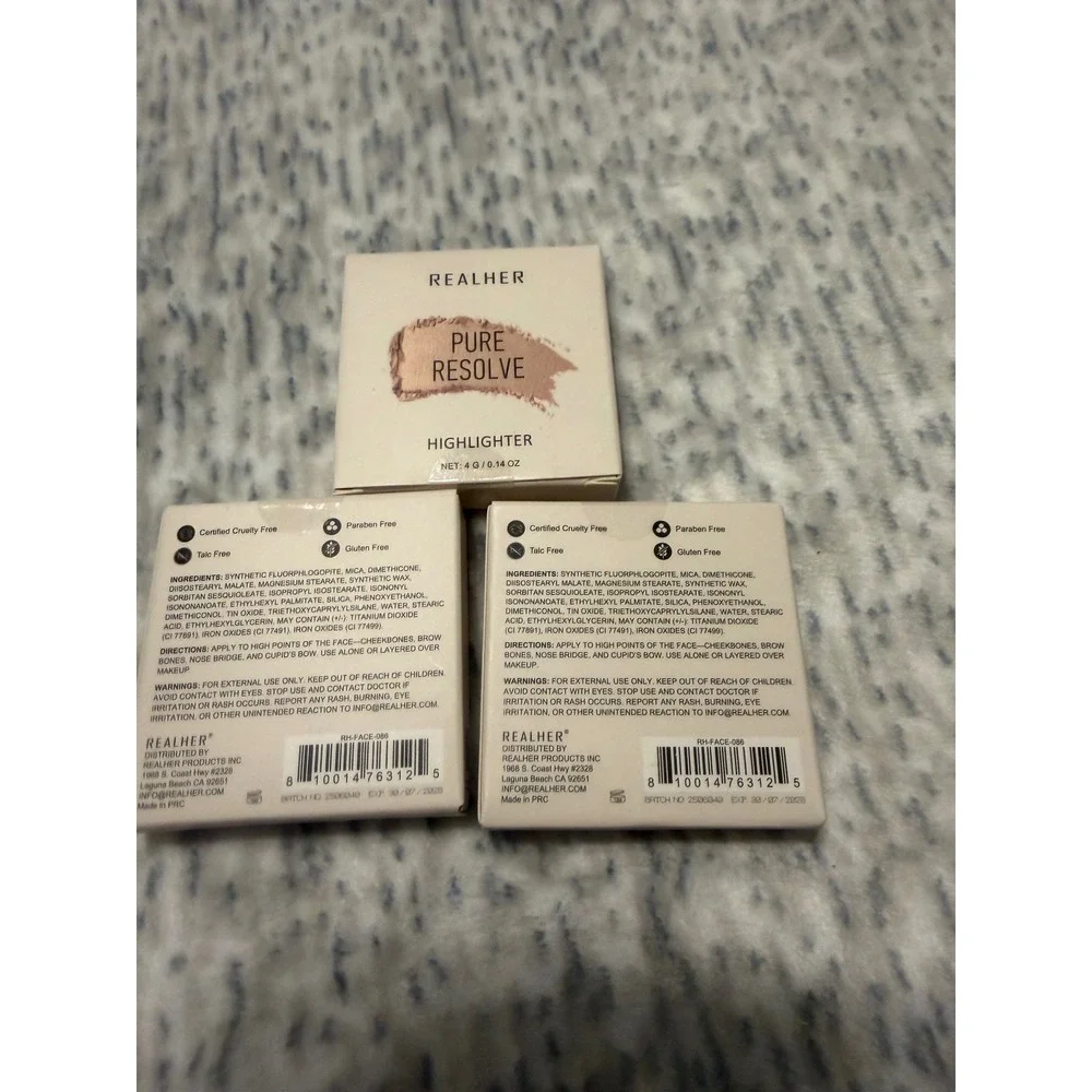 REALHER Pure Resolve Highlighter Compact New Full Size Lot‎ of 3